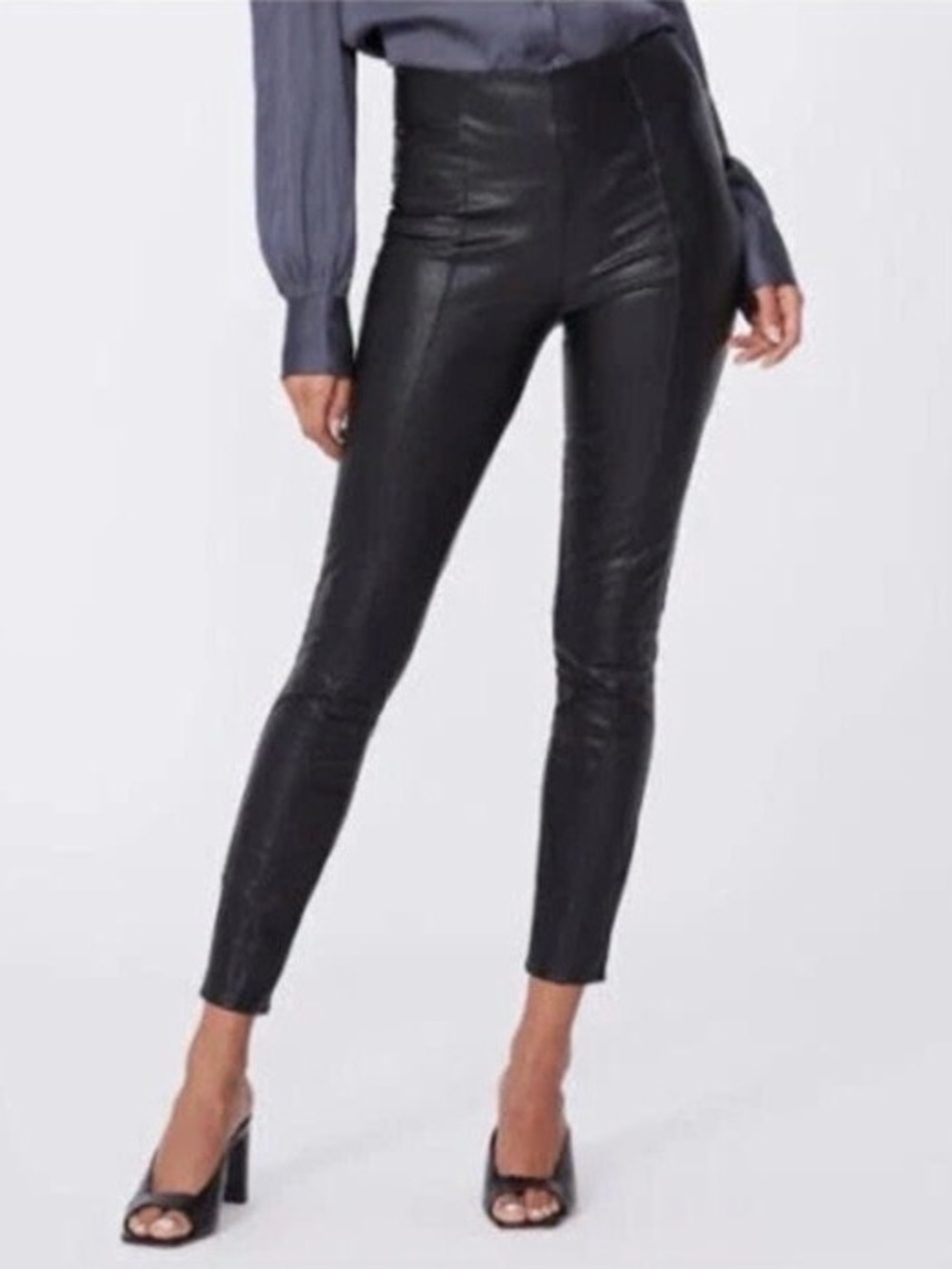 Paige High-Waist Black Faux Leather Slim Pants size M, pull on ,no zipper